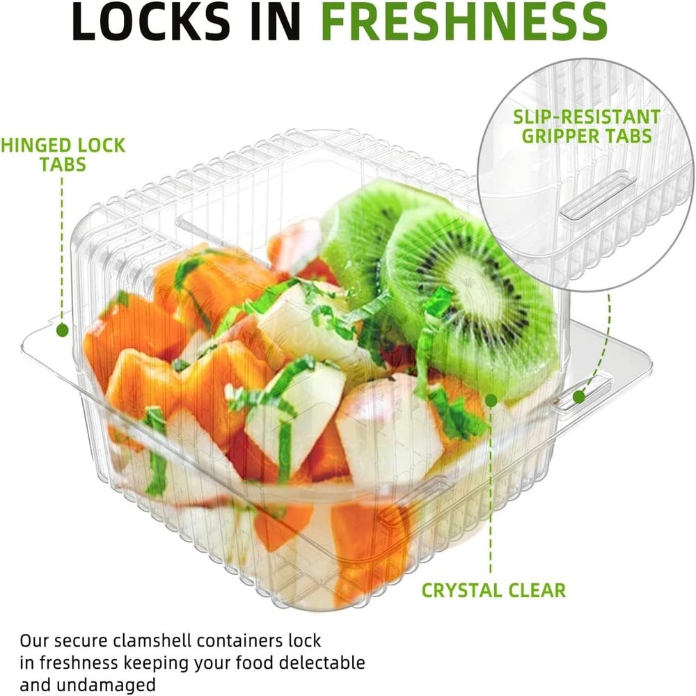 250 Count Clear Plastic Hinged Take Out Containers Clamshell Takeout Tray Foo...