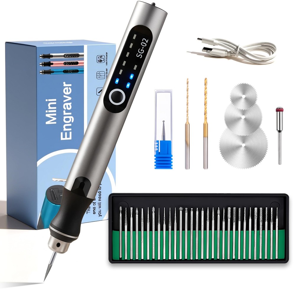 USB Rechargable Engraving Machines Pen with 35bits,Mini Small, Silver