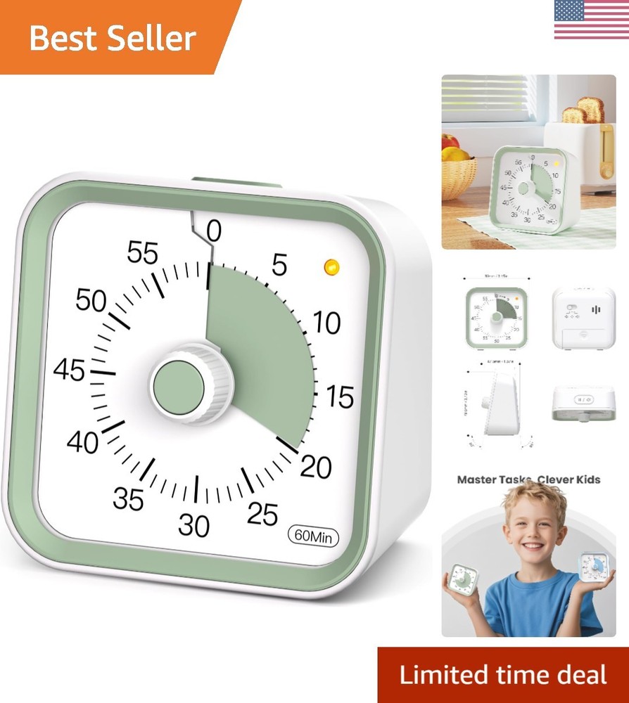Kids Visual Timer - Multi-Purpose 60-Minute Countdown with Pause Button in White