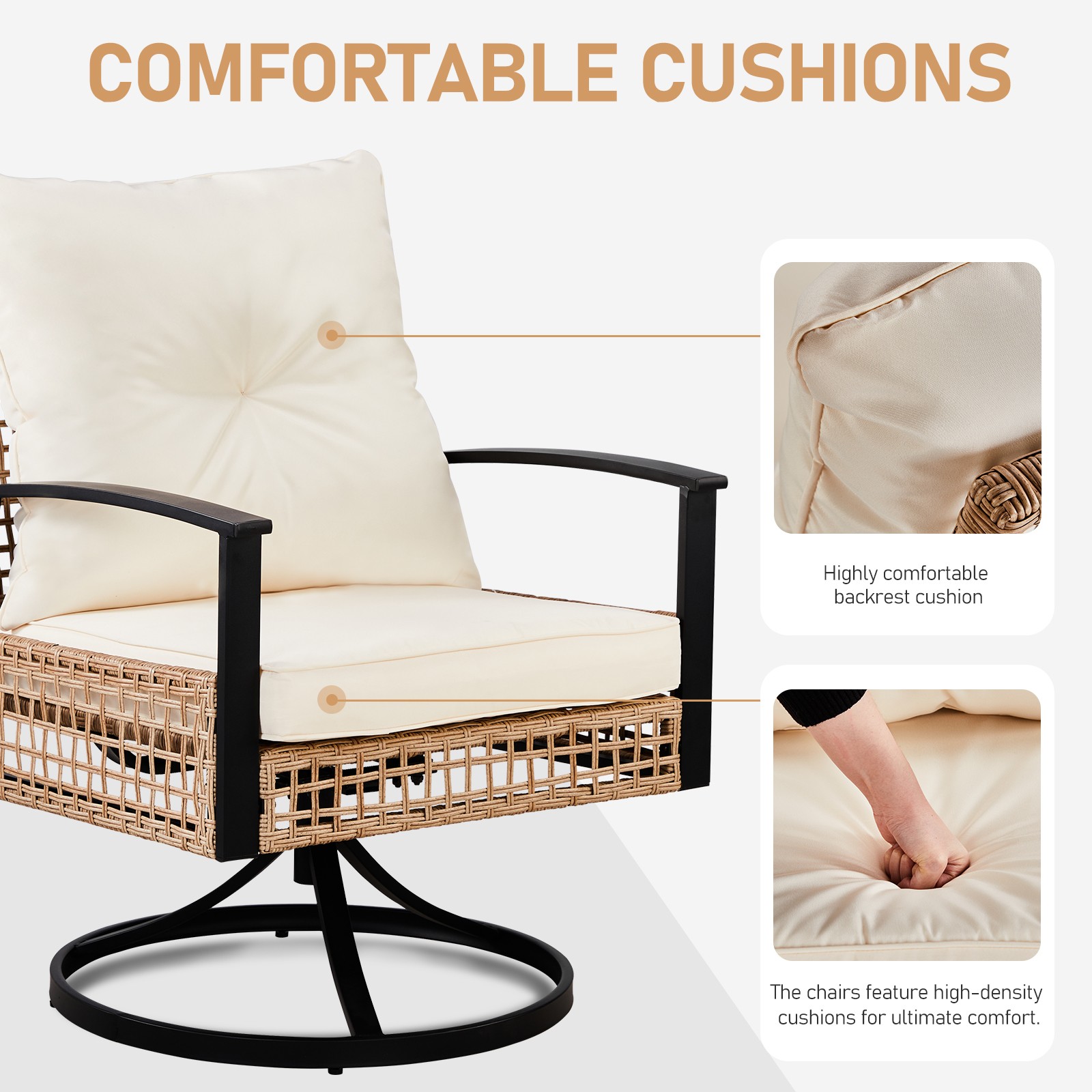 Set of 3 In/Outdoor Garden Swivel Rocker Patio Chairs and Table 360 Degrees