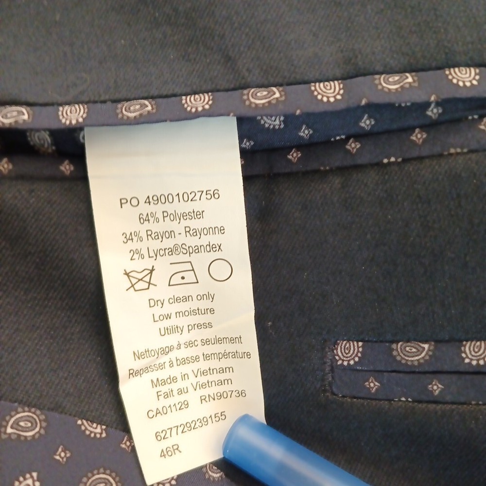 Chaps Blazer Mens 46 Blue Polyester Blend Two Button Single Vent