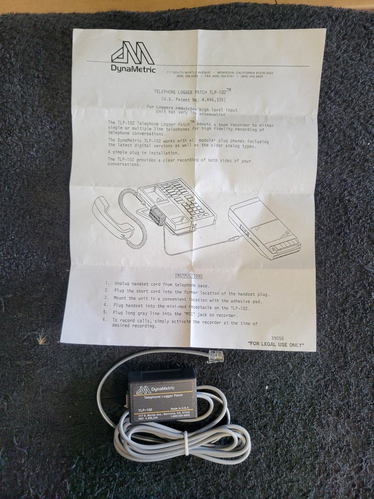 DynaMetric Telephone Logger Patch TLP-102