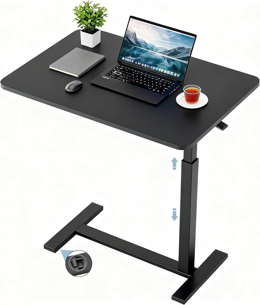 Overbed Bedside Table W/ Hidden Casters,Adjustable for Home Use Bed Table