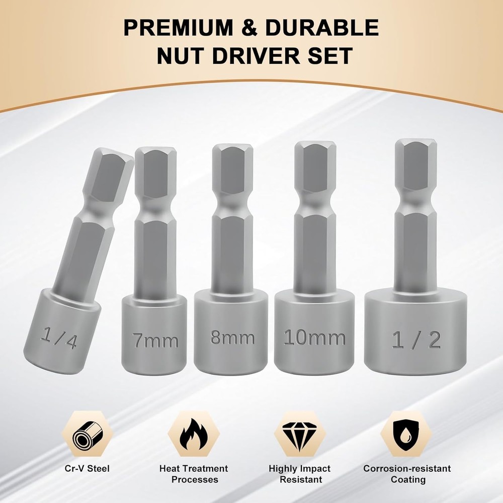 10-Piece Drill Socket Set with Polished Finish and Easy Size Identification