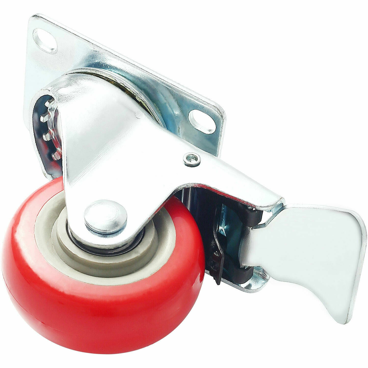 8 Pack 3 Inch Caster Wheels Swivel Plate with Brake Red Polyurethane PU