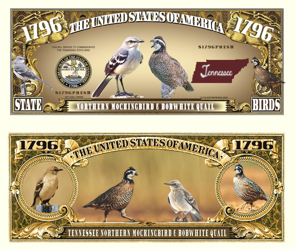 TN Northern Mockingbird State Bird Dollar Bill Funny Money Note + Free Sleeve
