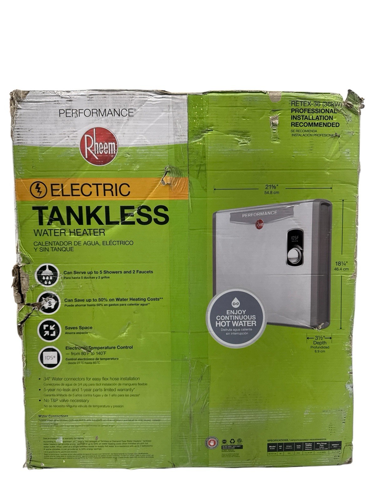 Rheem Performance 36kw Tankless Electric Water Heater RETEX-36 (OB)