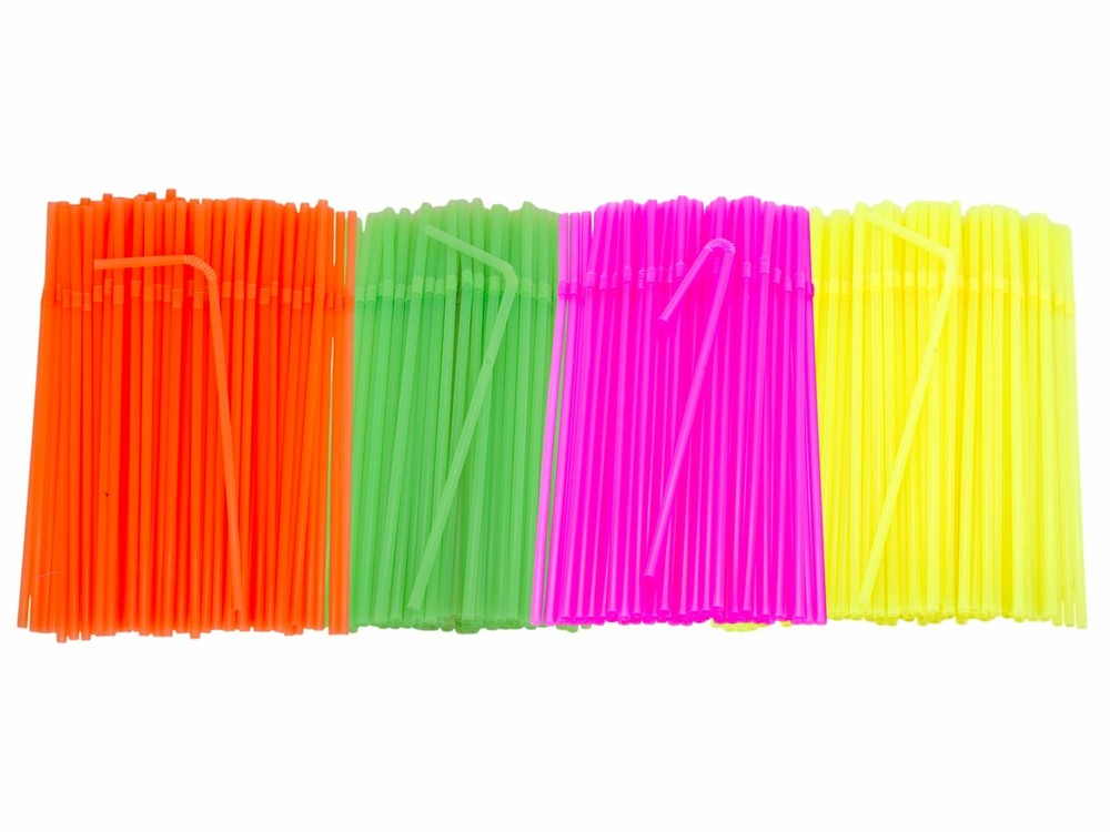 Flexible Plastic Drinking Straws (900 ct, Assorted Neon) Bendable Disposable