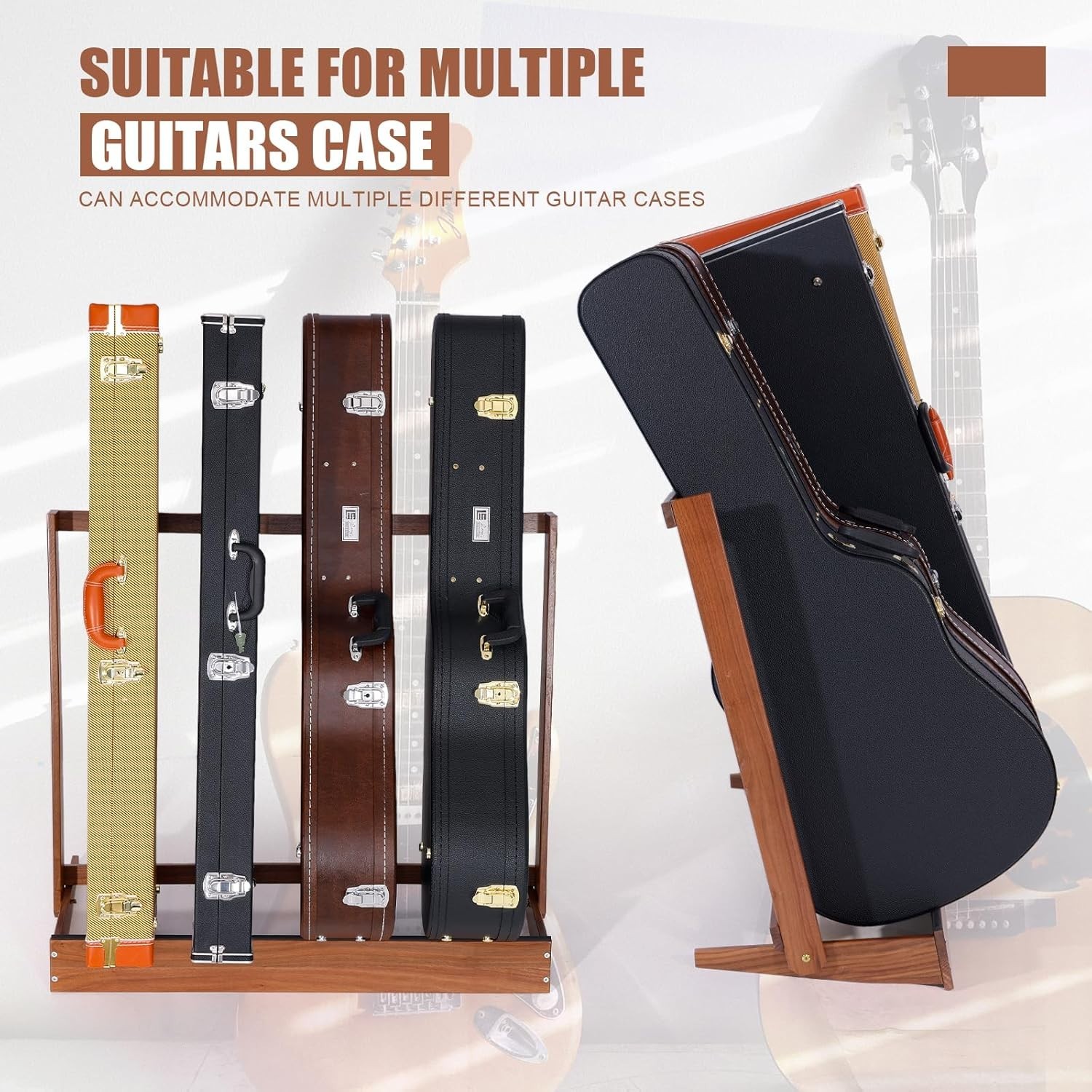 Guitar Case Rack - Folding Black Walnut Wood Case Stand for Multiple Guitars,...