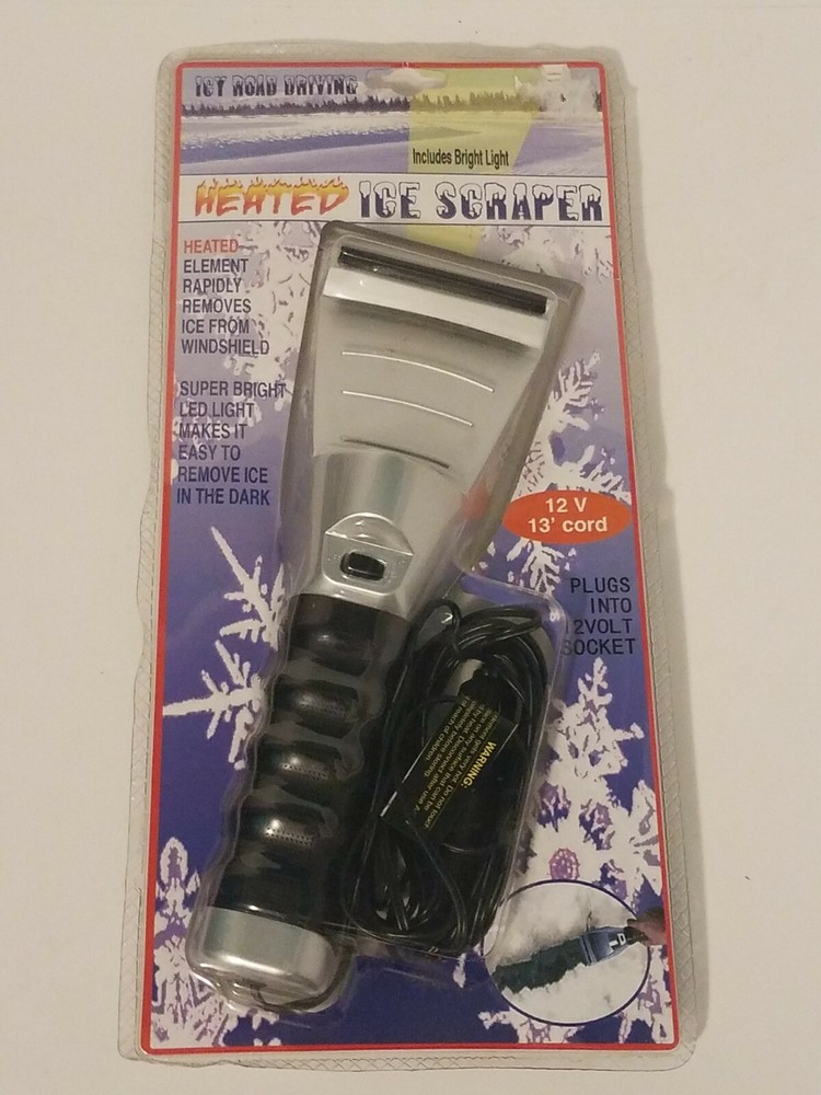 Ice Scraper Heated With Bright Light Plugs Into 12 Volt Socket