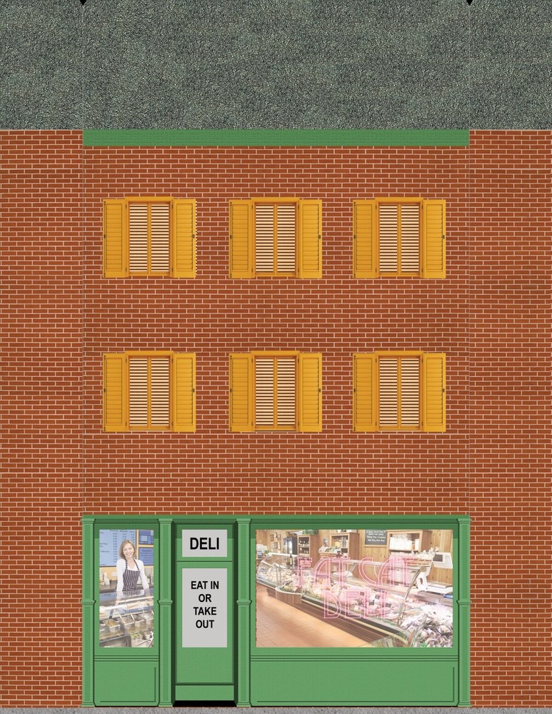 10 Strorefront Flat Buildings for Backgrounds for O Scale Train Layouts