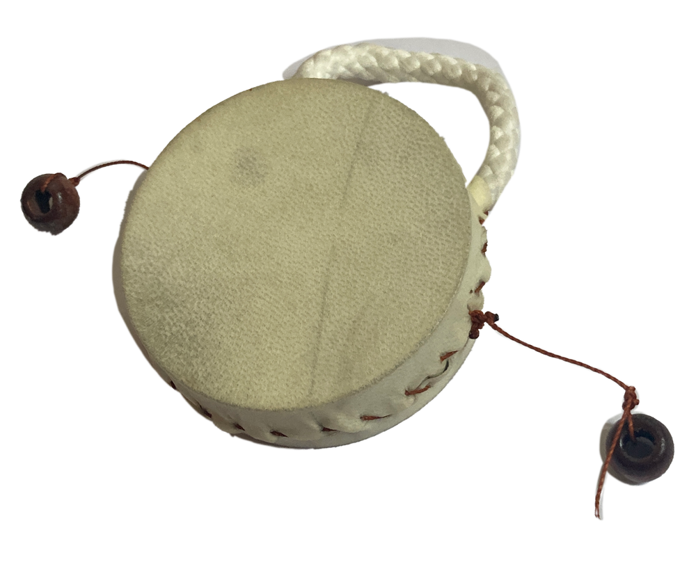 Small, Plain Hand Held Monkey Drum Instrument made from Goat Hide