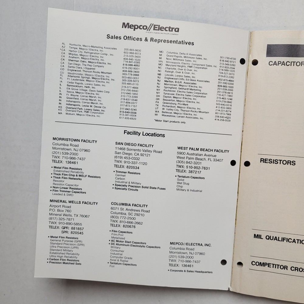 1986 Mepco Electra Resistor Capacitor Data Book 80s