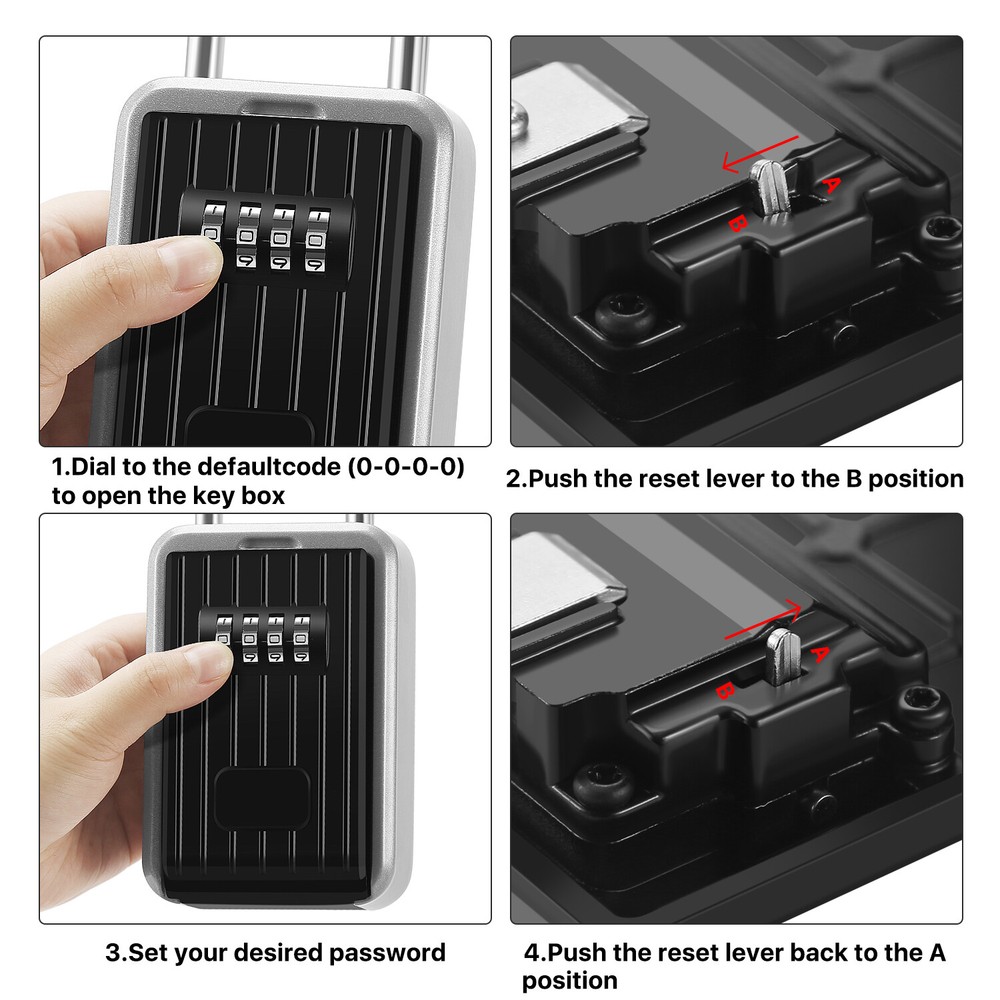 Key Lock Box Key Storage Safe Box Wall Mounted 4 Digit Combination Lock Security