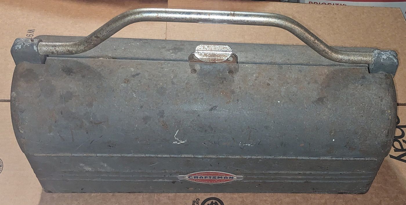 Vintage Craftsman Tool Box Lunch Box Tombstone Dome Style Metal