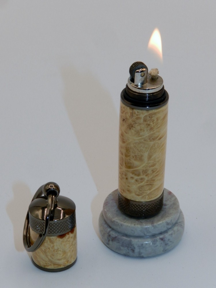 Handmade Key Chain Lighter w/ replaceable flint. Made from Box Elder Burl. #43