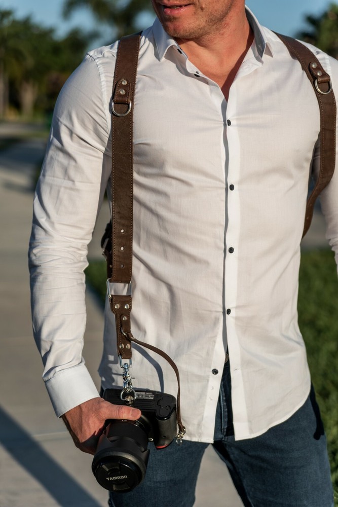 Coiro Leather Dual Camera Strap Harness Quick Release Brown Adjustable 508