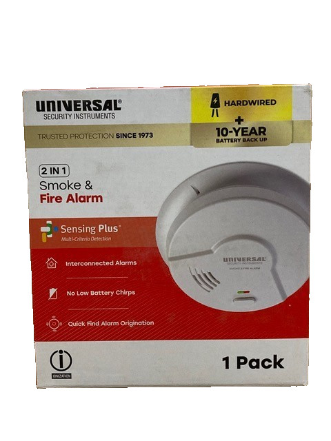 USI Hardwired Smoke Detector with Ionization Sensor, Sensing Plus,  10 Year