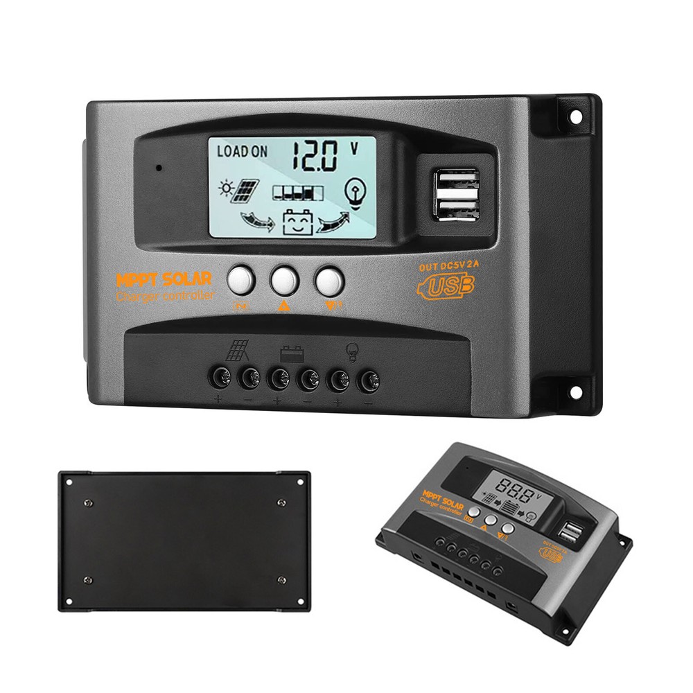60A MPPT Solar Panel Battery Charge Controller 12V/24V LCD Regulator Dual USB