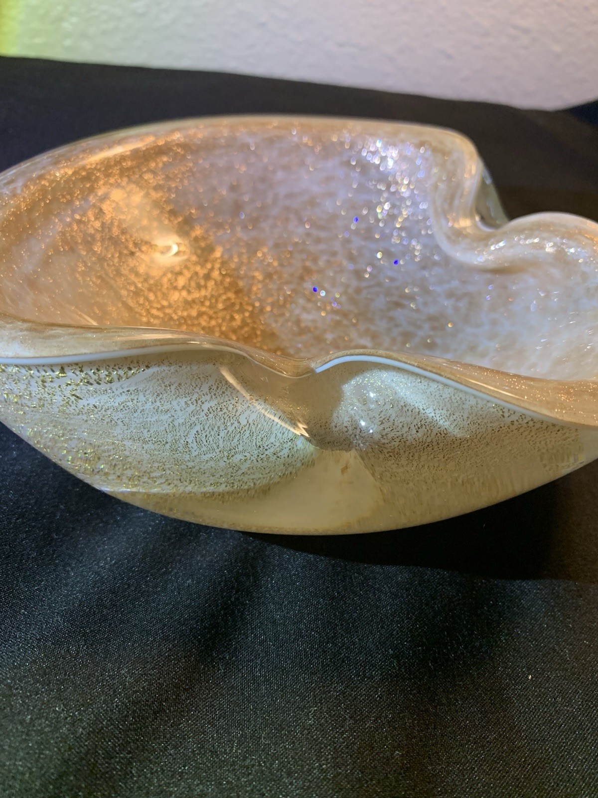 Vintage Murano Art Glass Alfredo Barbini Venetian Bowl Gold Fleck Candy Dish MCM
