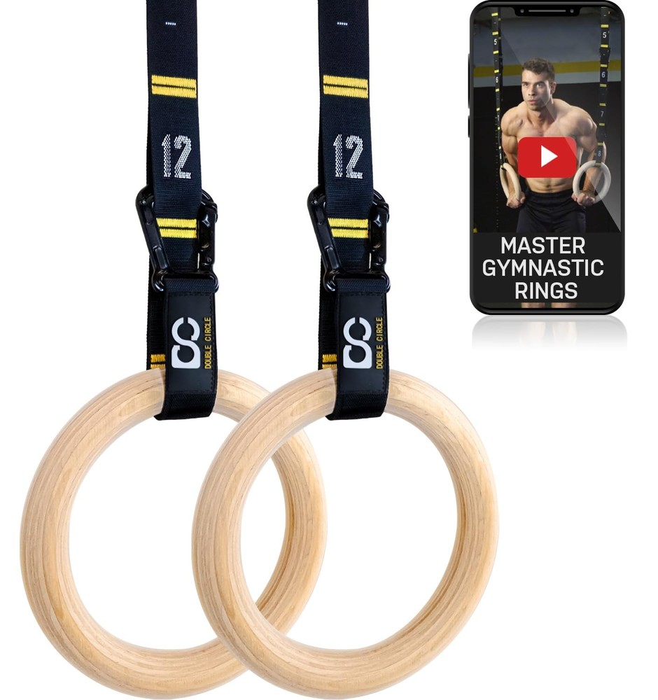 Gymnastics Rings with Quick Adjust Numbered Straps and Exercise Guide - Full ...