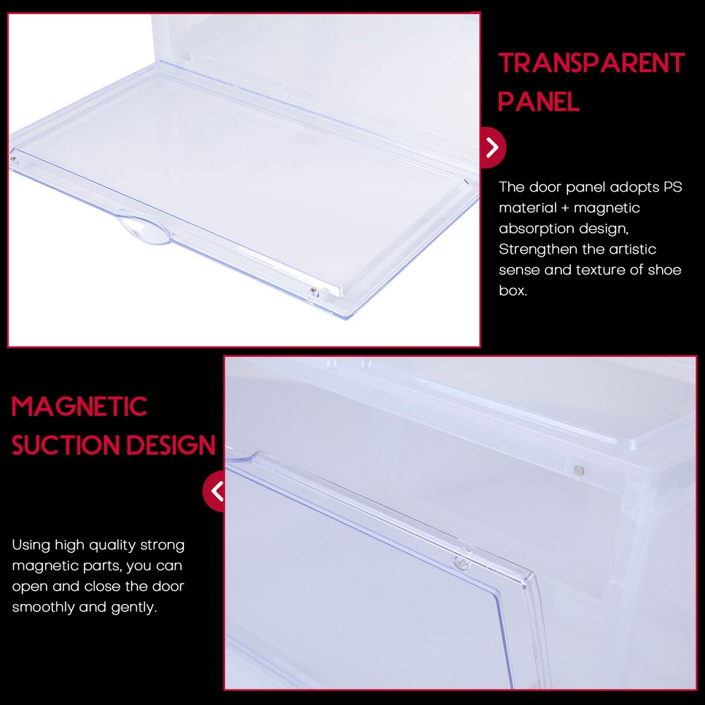 4X Magnetic Drop Side Shoe Box Stackable Shoes Sneaker Storage Container For AJ