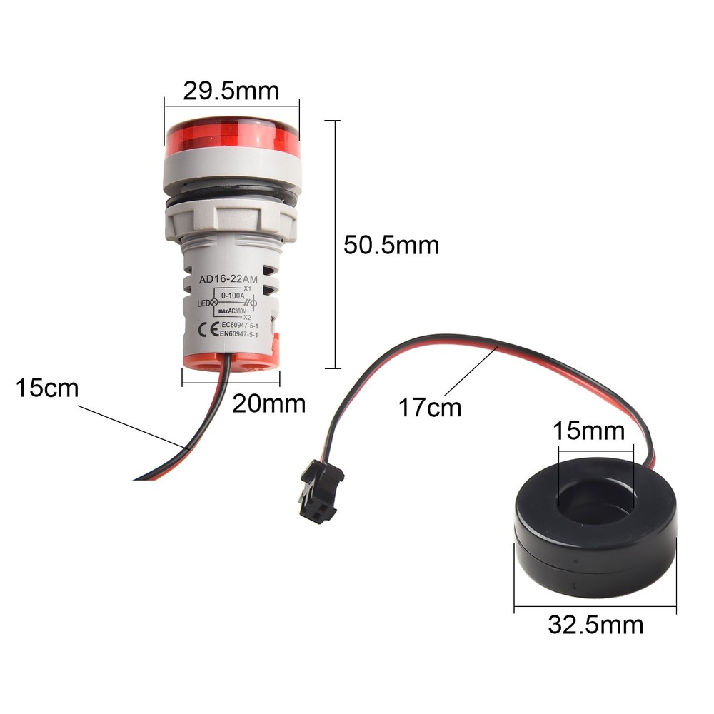 2 Pcs Red LED AC Ammeter Round Display Current Indicator for Power Use