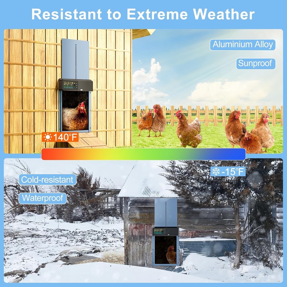 Automatic Chicken Coop Door Solar Powered with Programmable Remote, 4 Modes ....
