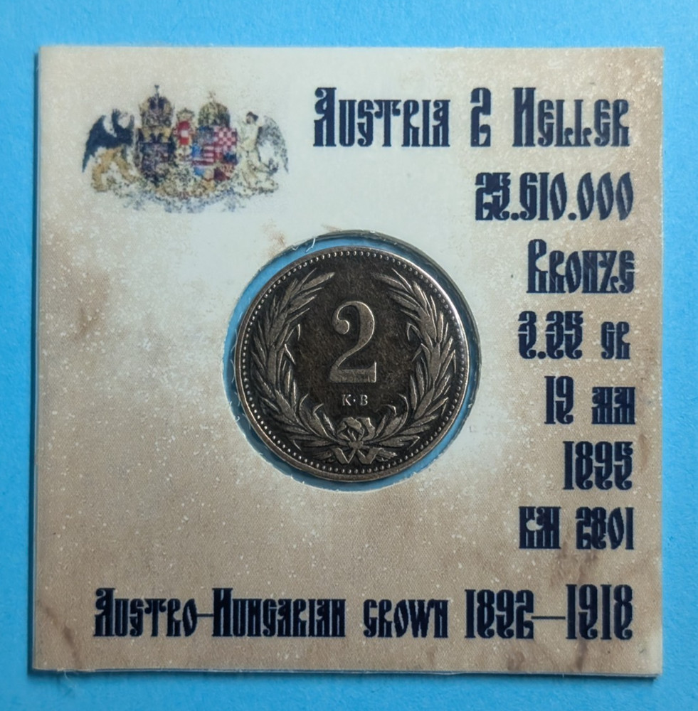 1895 Austria Hungary Empire 2 Heller  #193