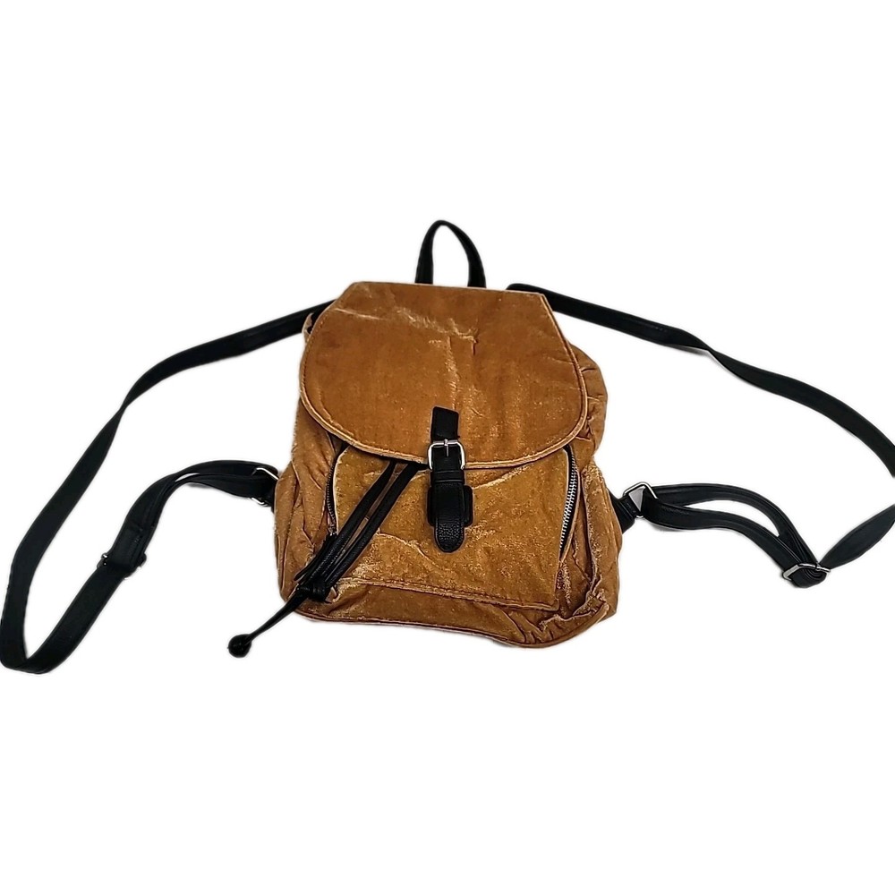 Light Brown Velvet Backpack/ Purse With Handle. Pull Up/ Drawstring Design.