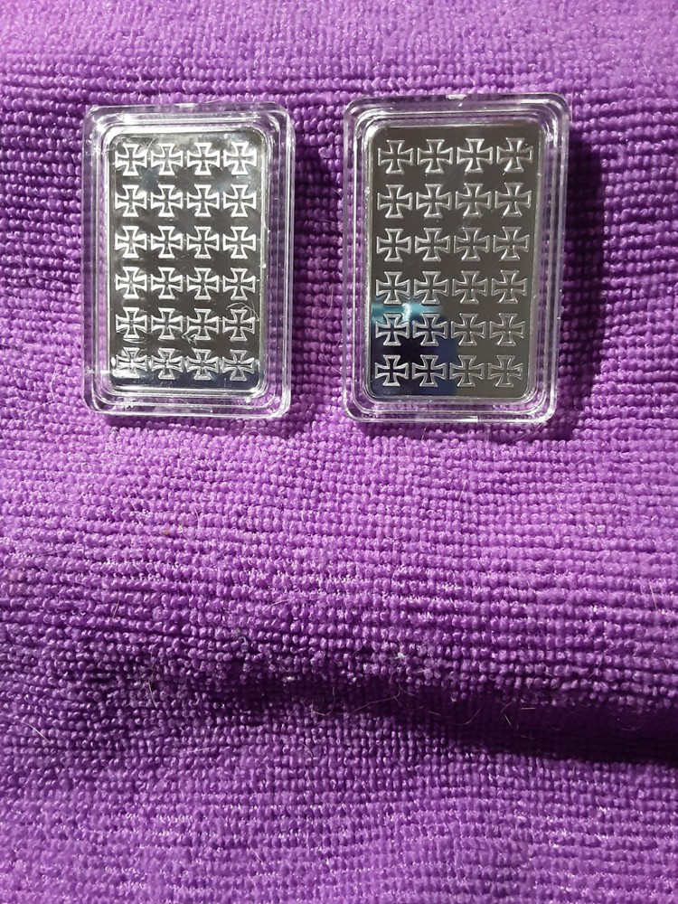 (2) 1 Oz German Silver Bars Iron Eagle With Case And Low Reserve 2 Bars Total