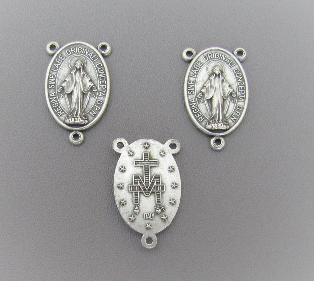 3 pc Large MIRACULOUS OVAL Rosary Center Italy Centerpiece T105 finish SILVER