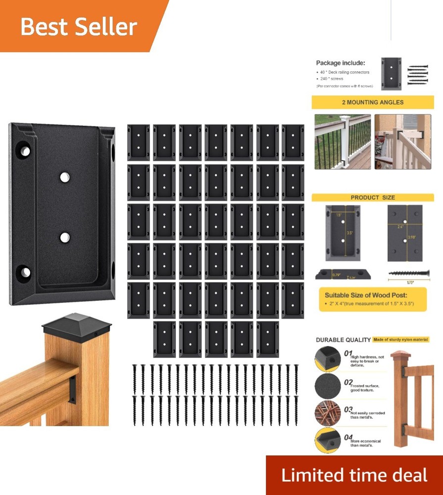 Cost-Effective Deck Railing Bracket Set - 40 Nylon Brackets & Screws Included
