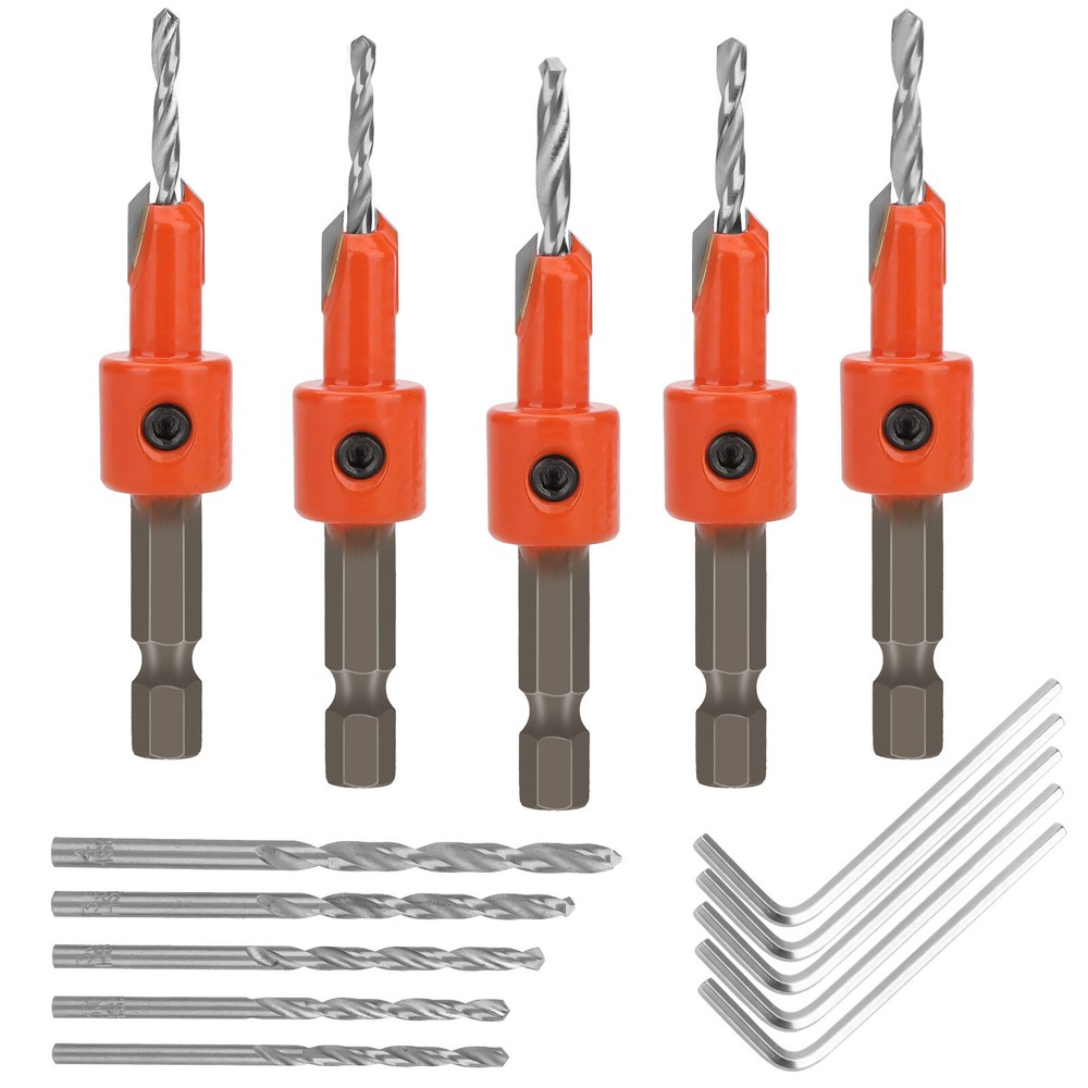 15Pcs Countersink Tapered Drill Bits 1/4" Hex Shank Quick Change for Woodworking