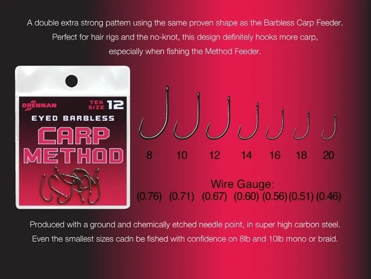 Drennan Carp Method Eyed Barbless Hooks ALL SIZES