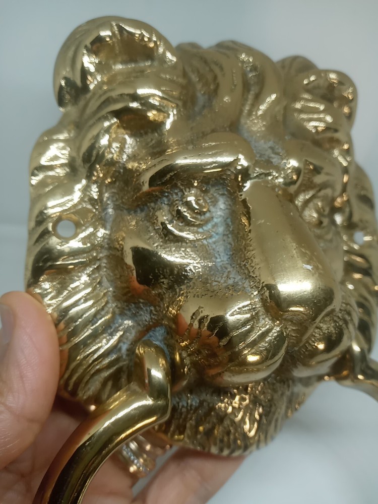 Vtg. Brass Cast Lion Head Door Knocker. Solid. Heavy.