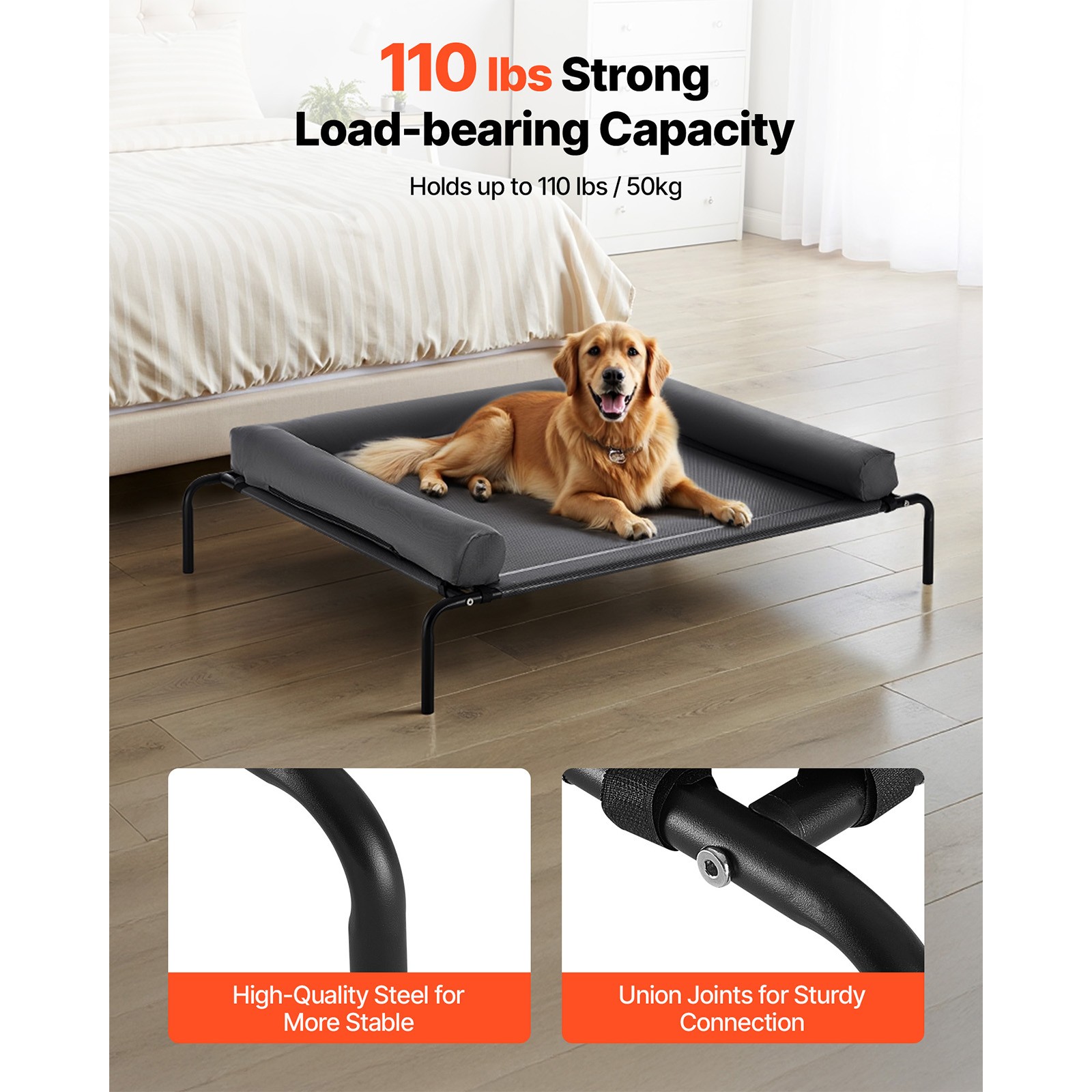 Elevated Dog Bed for Large Dog Portable Raised Dog Cot with Pillow XL Gray