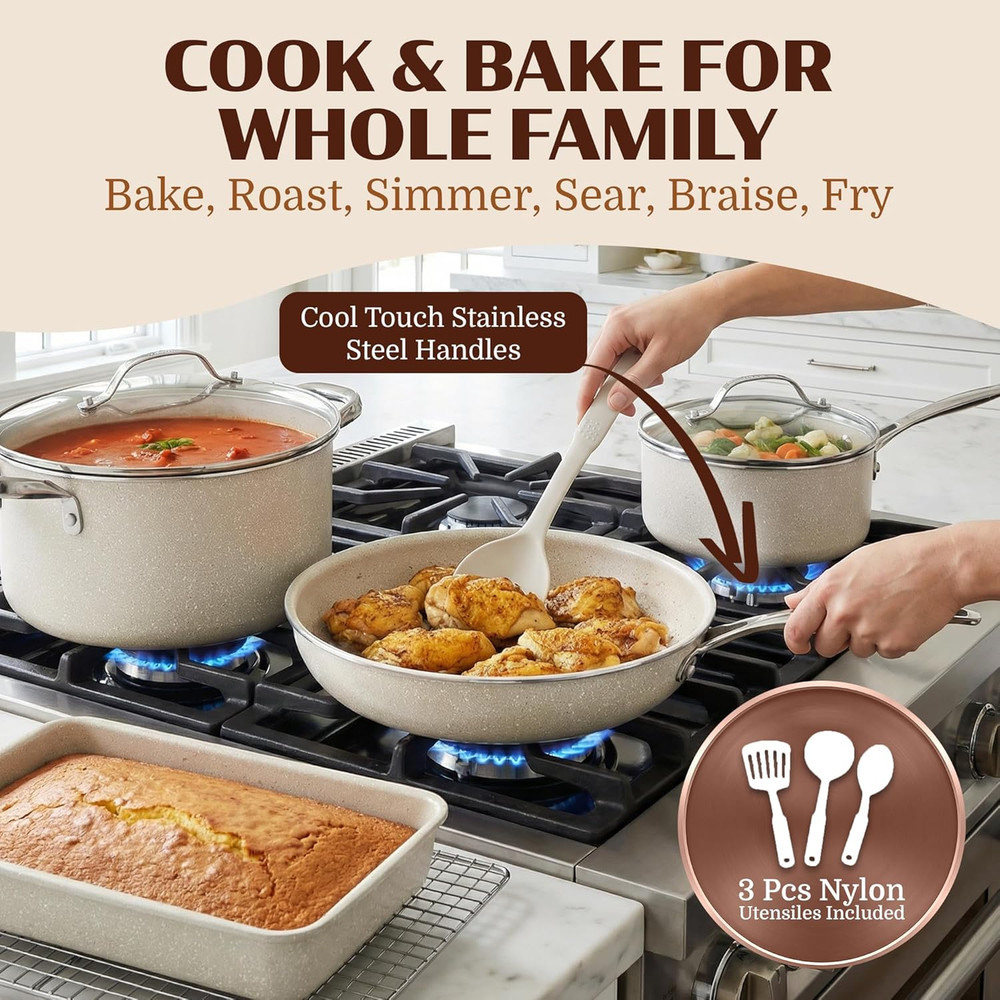 Ceraluxe 20-Pc Nonstick Ceramic Cookware & Bakeware Set