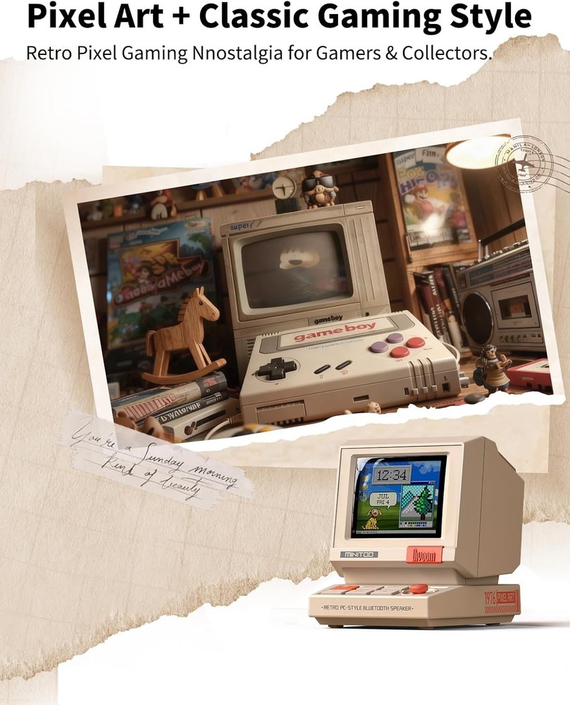 Mini Retro Bluetooth Speaker with Pixel Display, App-Controlled Clock Gifts