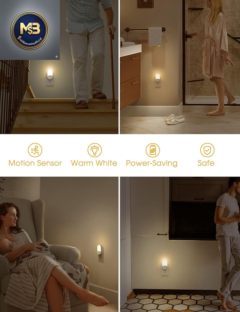 Motion Sensor Night Light, 2-Pack, Warm White, Adjustable Brightness