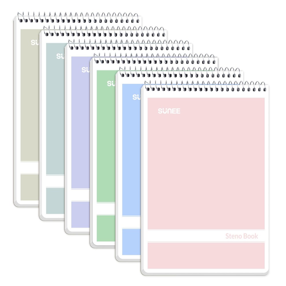 SUNEE Steno Pads 6x9 6 Pack Assorted Colors Gregg Rule 60 Sheets Notebook