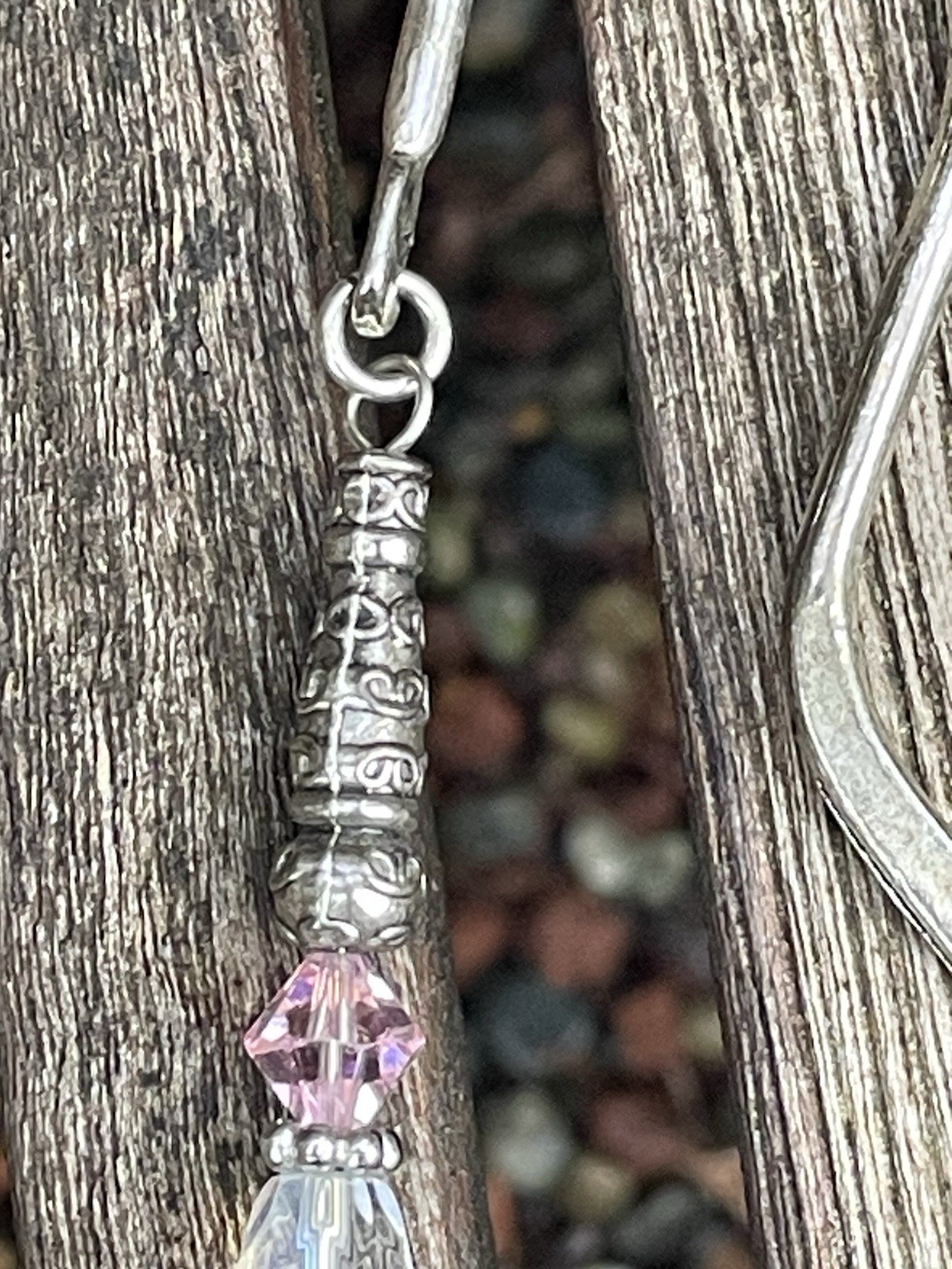 Heart Beaded Bookmark Handmade Crystals Pink Silver Tone Artisan Free Shipping