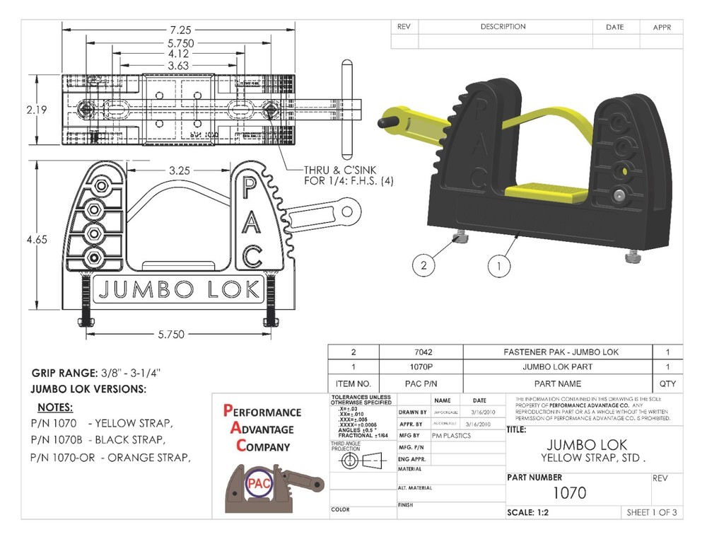 PAC Jumbo Lok 1070 Mounting Bracket Tool Storage Performance Advantage Co
