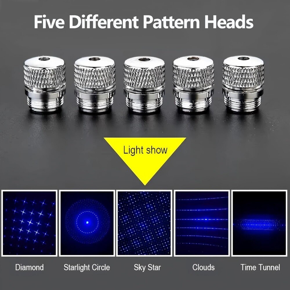 Blue Laser Pointer Adjustable Beam Light Torch Lazer Dot 5 Heads Rechargeable