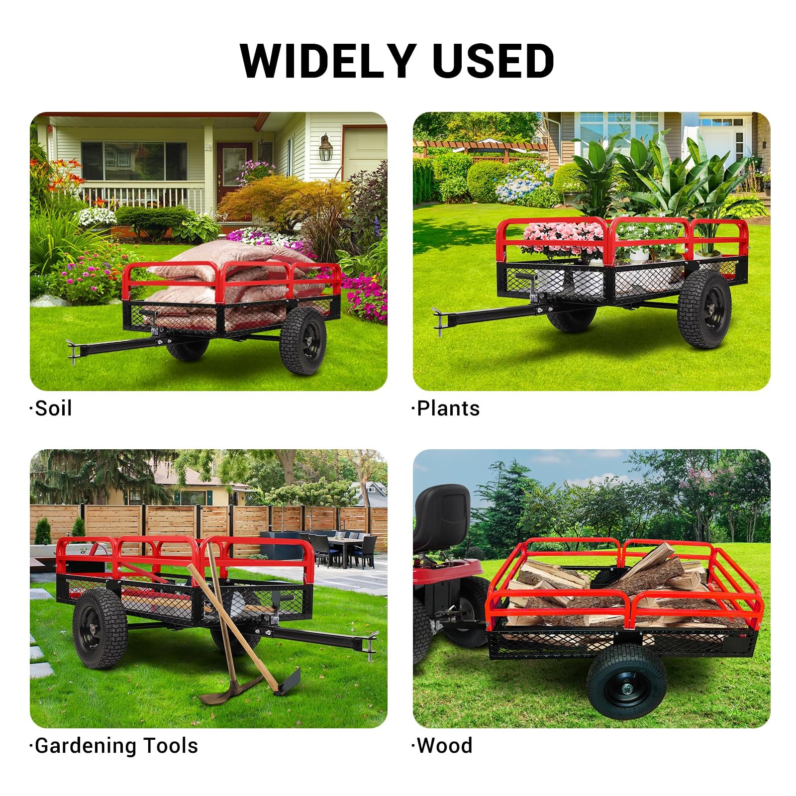 1500 lbs Dump Cart 15 Cubic Feet Garden Utility Trailer with Removable Sides