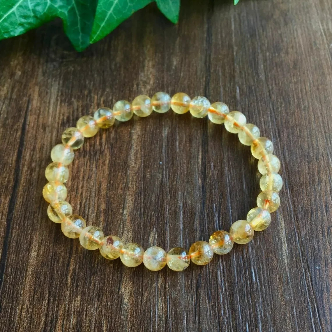 Natural Citrine Stone Bracelet Yellow Crystal Stretch Bracelet