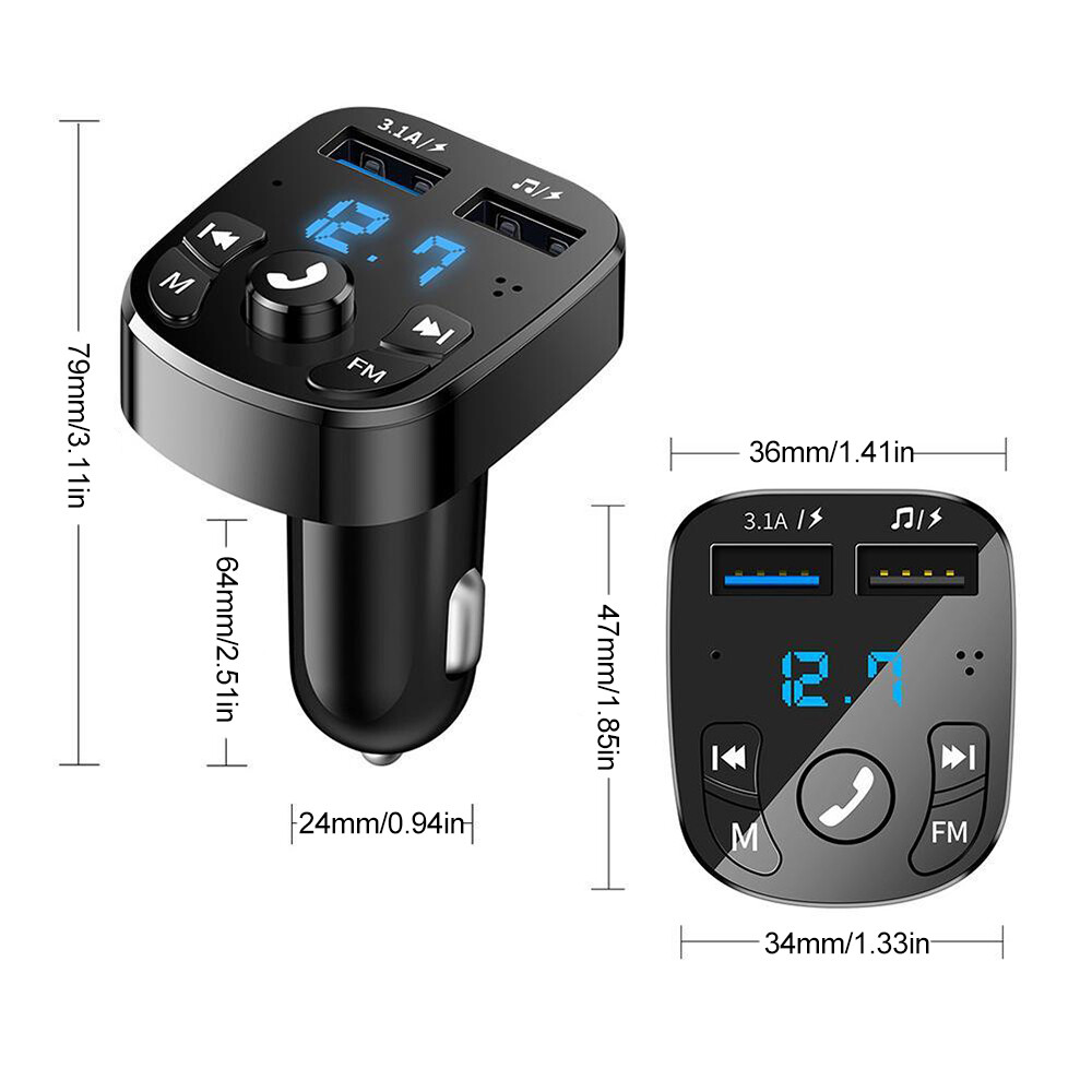 Car Fast Charger FM Transmitter Bluetooth 5.0 Handsfree Wireless Car Dual USB]⇑
