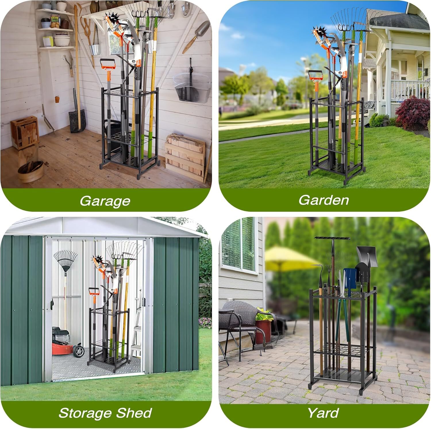 Yard Tool Tower Rack for Garage Organization and Storage, Holds Up to 35 Black