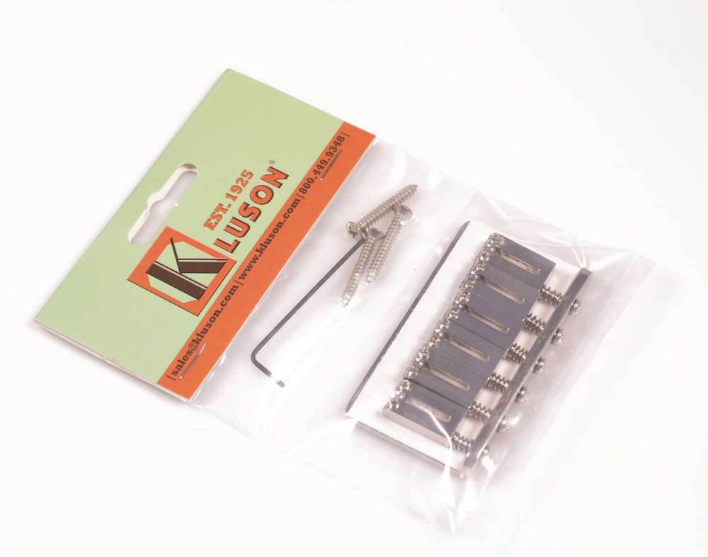 Kluson Standard 6 String Fixed Hardtail Bridge, Through-mount, Nickel
