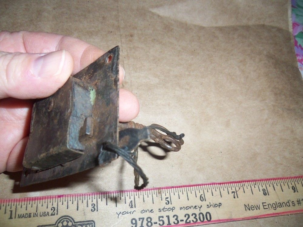 Old Rustic Antique Original Iron Latch Lock with Skeleton Key Nice LOOK!